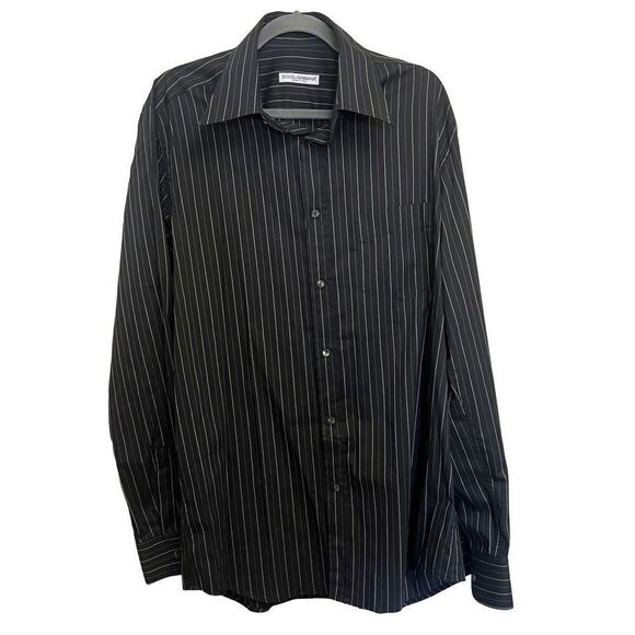 Dolce & Gabbana Men’s Button down Striped Navy Shirt Size 17.5/44 - Picture 1 of 6
